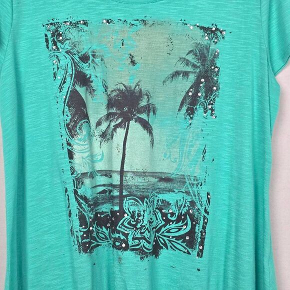 Cato Aqua Palm Tree Graphic Top Women’s XL - Picture 2 of 6